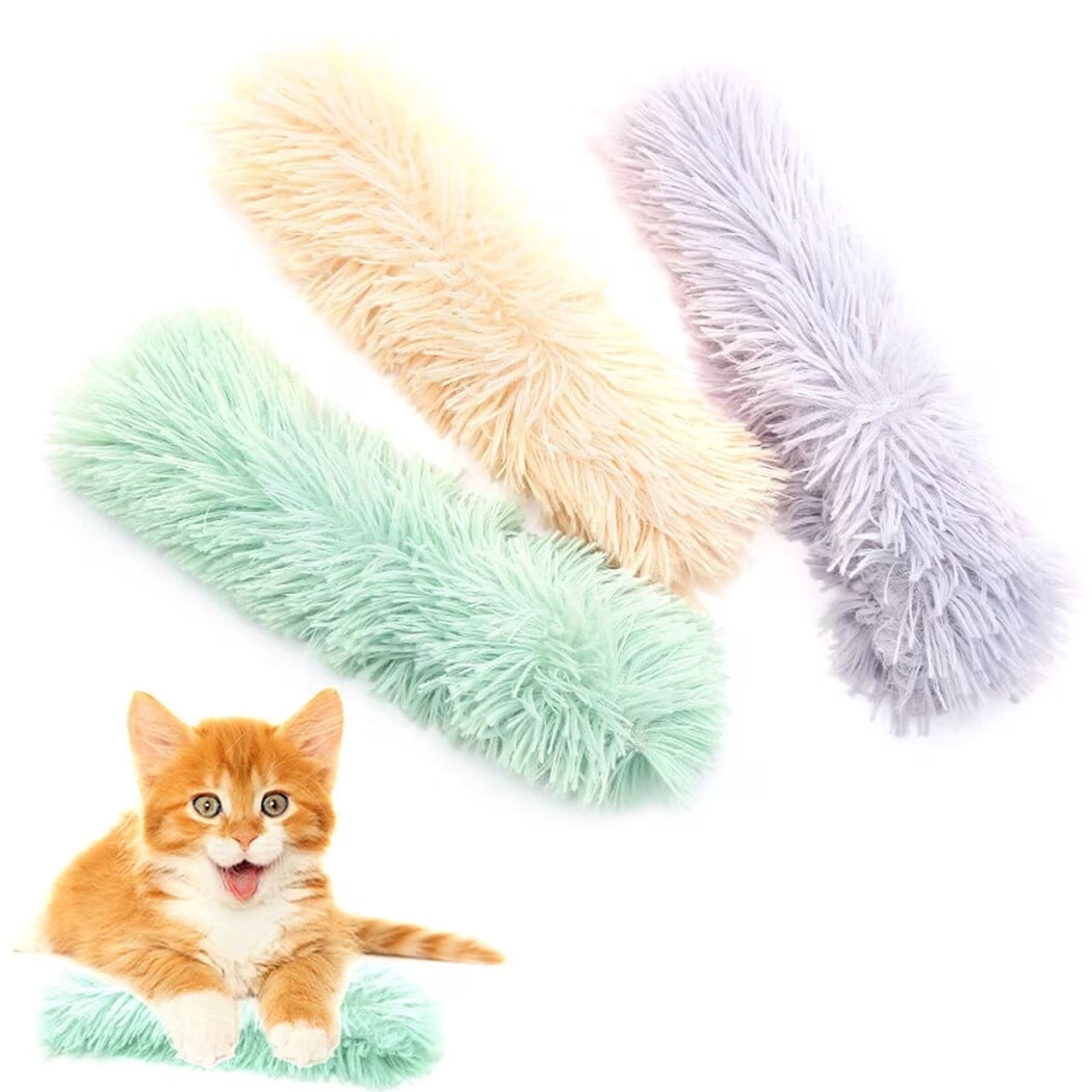 3Pcs Fluffy Cat Catnip Toy, Crinkle Kitten Teething Toy, Pet Interactive Toy