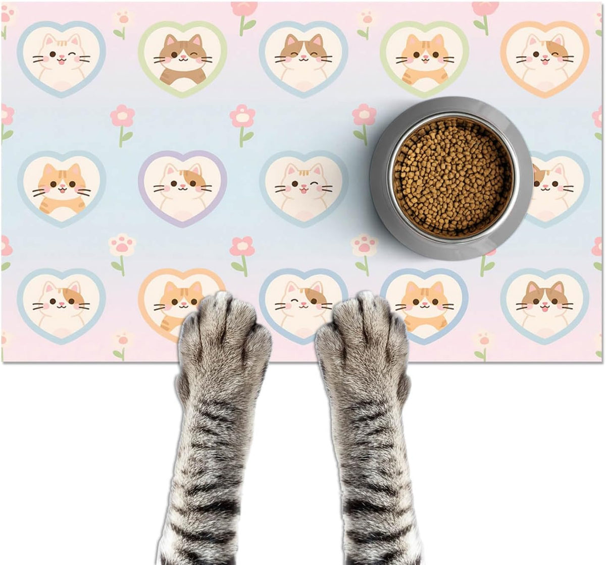 Cat Food Mat Pastel Heart Kitten Bowl Placemat 20 X 12 Inch