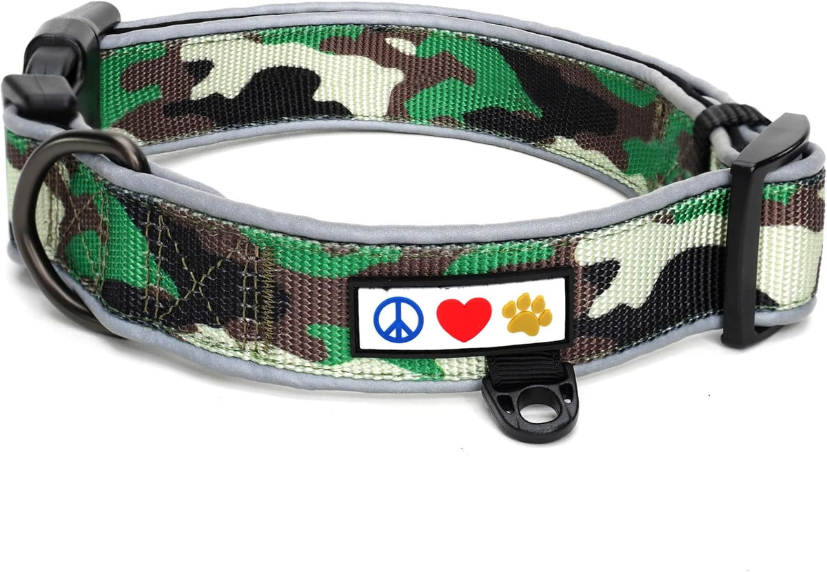 Camo Green/Black Padded Dog Collar, Small