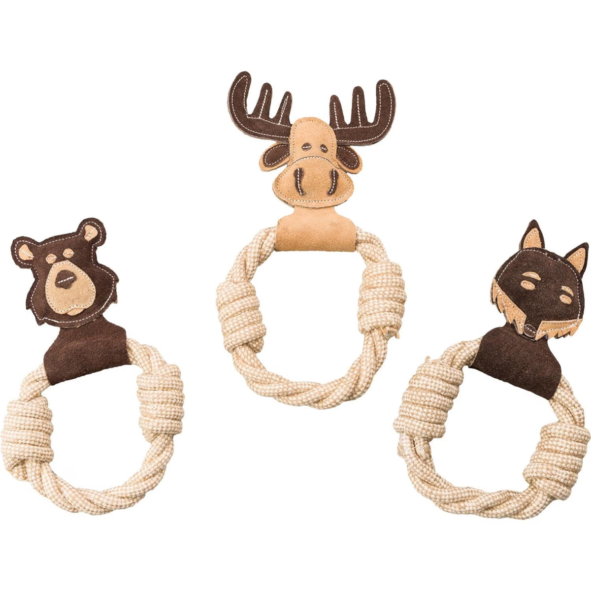 Dura-Fused Leather Animal Rings Dog Rope Toy, Great Dog Ring Toy for Tugging and Chewing, 11In, Assorted Styles, 1 Piece.