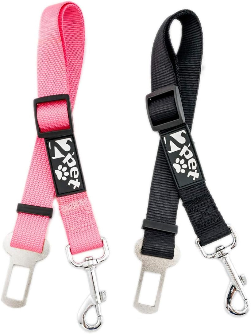 Dog Seat Belt Strap Adjustable - Dog Car Seatbelt for All Dog Breeds & Sizes - Fits Seatbelt Latches of Most Car Makes Buckles- 21" to 32" Dog Seatbelt – Cheerful Pink, Pack of 2