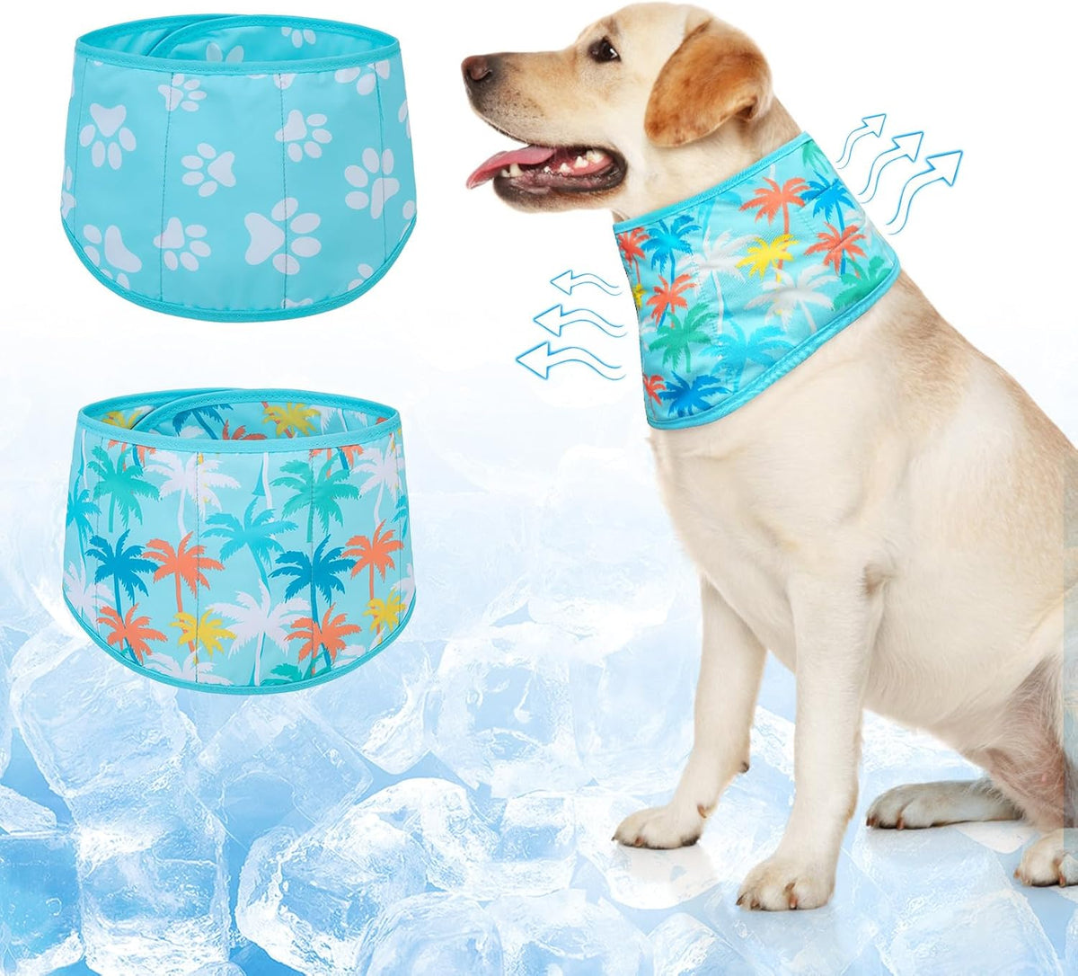 Dog Cooling Bandana for Medium Large Dogs, 2 Pack Instant Cooling Bandanas Breathable Cooling Ice Towel Neck Wraps, Hawaiian Pattern Pet Scarf Keep Dogs Cool in Hot Summer, Blue M