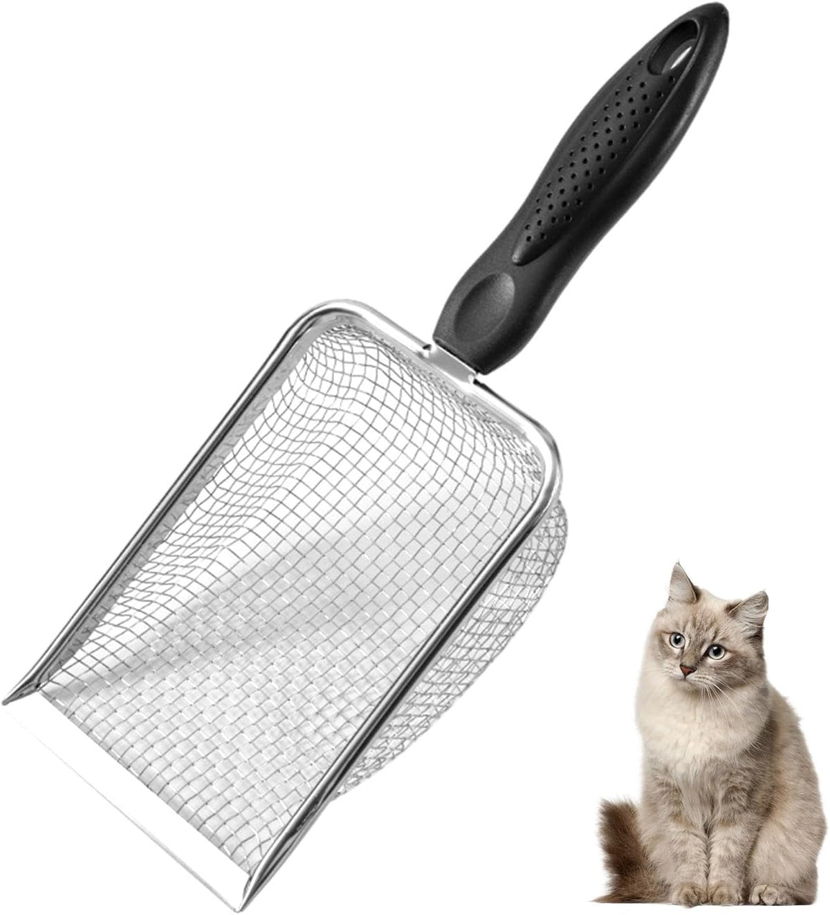 Cat Litter Scoop, Stainless Steel Metal Cat Litter Scoop Mesh Shovel for Poop Sifting, Easy and Efficient Cleaning(5X5Mm Holes)