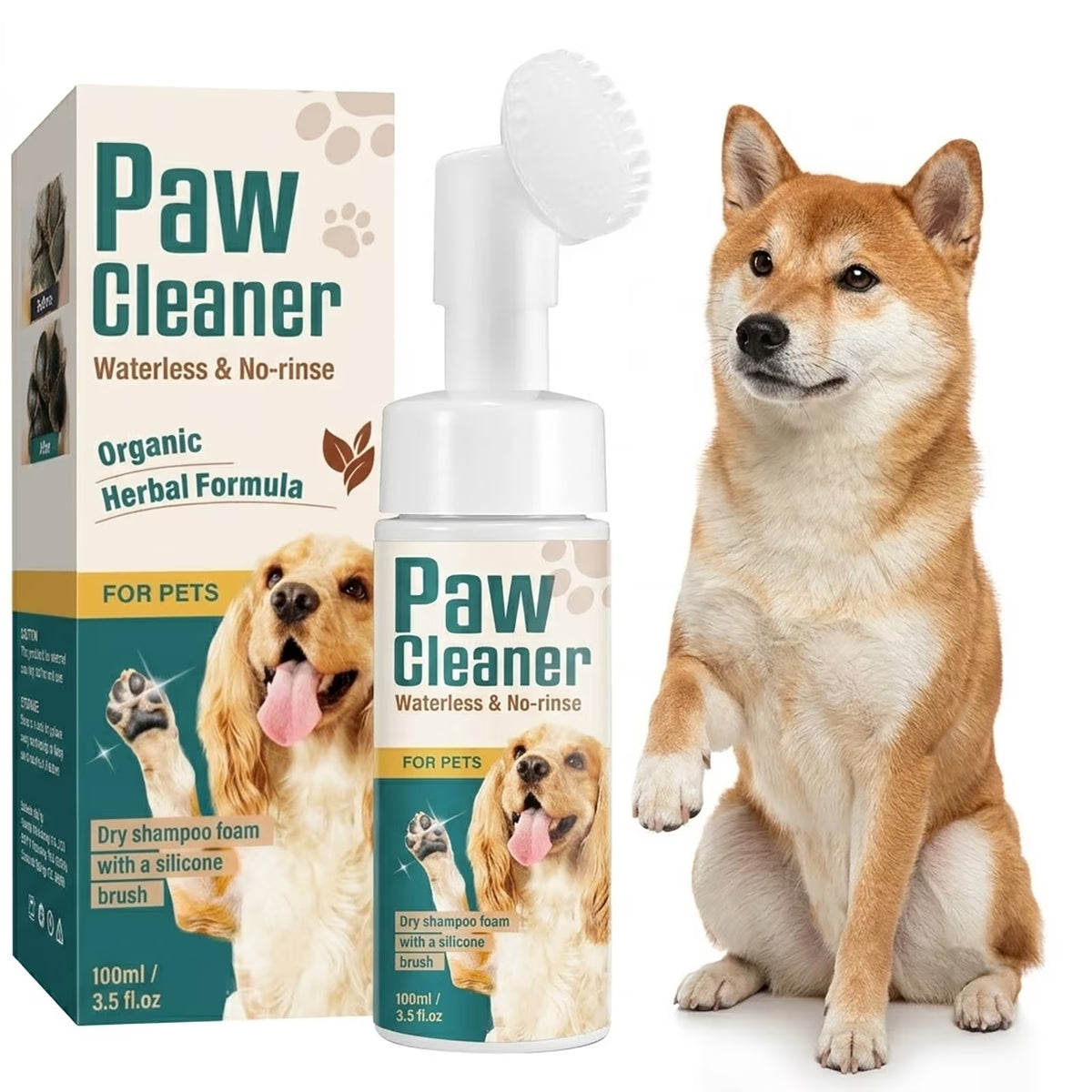 Waterless Dog Paw Cleaner with Detachable Brush Head - Portable No-Rinse Solution for Effective Dog and Cat Paw Cleaning
